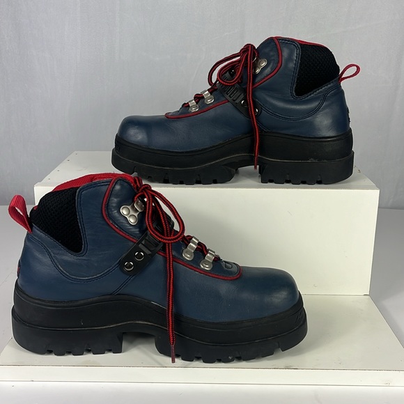 Vintage Y2K Tommy Hilfiger Navy Blue Chunky Leather Boots Lug Sole. - Picture 2 of 16